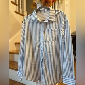 Blue and White Striped Button-Up Shirt